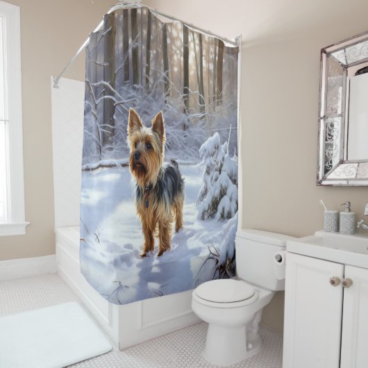 Yorkshire Terrier Laat het Sneeuwen Kerstmis Douchegordijn (In situ)