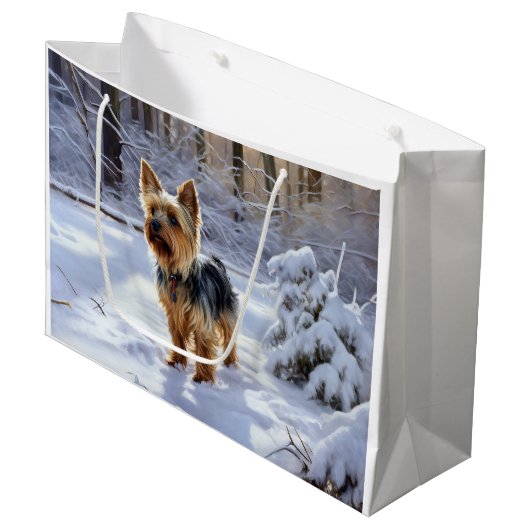 Yorkshire Terrier Laat het Sneeuwen Kerstmis Groot Cadeauzakje (Voorkant Gekanteld)