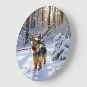 Yorkshire Terrier Laat het Sneeuwen Kerstmis Grote Klok