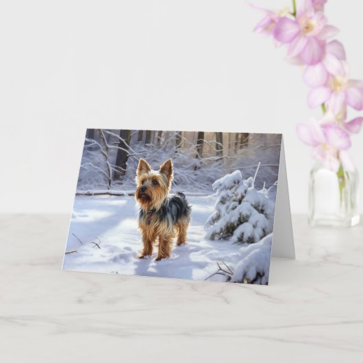 Yorkshire Terrier Laat het Sneeuwen Kerstmis Kaart (Orchidee)