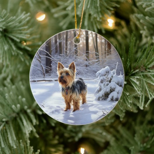 Yorkshire Terrier Laat het Sneeuwen Kerstmis Keramisch Ornament (Boom)