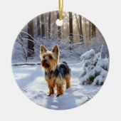 Yorkshire Terrier Laat het Sneeuwen Kerstmis Keramisch Ornament (Voorkant)