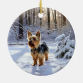 Yorkshire Terrier Laat het Sneeuwen Kerstmis Keramisch Ornament (Achterkant)