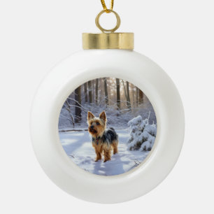 Yorkshire Terrier Laat het Sneeuwen Kerstmis Keramische Bal Ornament