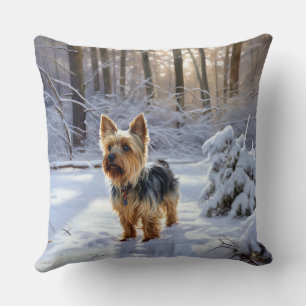 Yorkshire Terrier Laat het Sneeuwen Kerstmis Kussen