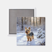 Yorkshire Terrier Laat het Sneeuwen Kerstmis Magneet (Voorkant / Achterkant)
