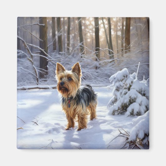 Yorkshire Terrier Laat het Sneeuwen Kerstmis Magneet (Voorkant)