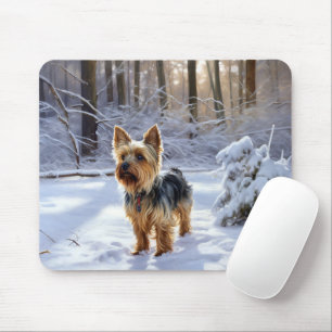 Yorkshire Terrier Laat het Sneeuwen Kerstmis Muismat