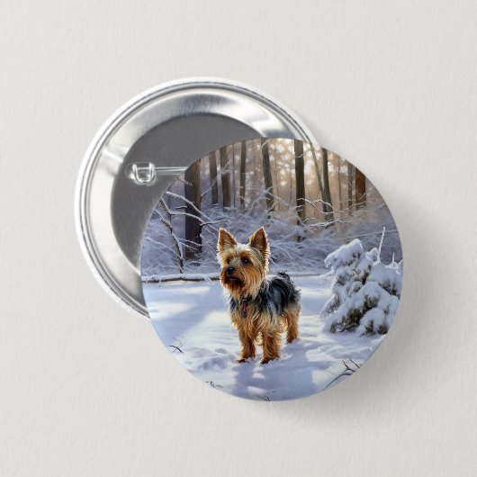 Yorkshire Terrier Laat het Sneeuwen Kerstmis Ronde Button 5,7 Cm (Voorkant /achterkant)