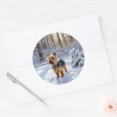 Yorkshire Terrier Laat het Sneeuwen Kerstmis Ronde Sticker (Envelop)