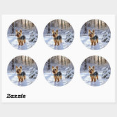 Yorkshire Terrier Laat het Sneeuwen Kerstmis Ronde Sticker (Vel)