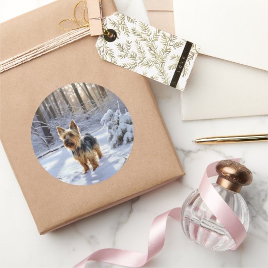 Yorkshire Terrier Laat het Sneeuwen Kerstmis Ronde Sticker (Geschenken)