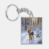 Yorkshire Terrier Laat het Sneeuwen Kerstmis Sleutelhanger (Voorkant Links)