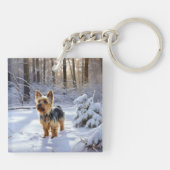 Yorkshire Terrier Laat het Sneeuwen Kerstmis Sleutelhanger (Achterkant)