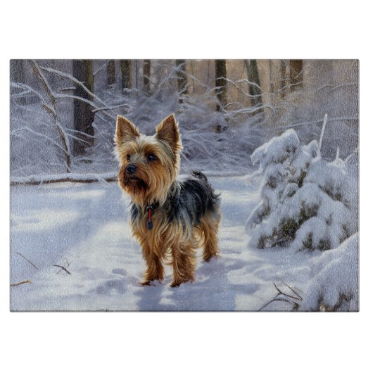 Yorkshire Terrier Laat het Sneeuwen Kerstmis Snijplank (Voorkant)