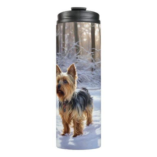 Yorkshire Terrier Laat het Sneeuwen Kerstmis Thermosbeker (Voorkant)