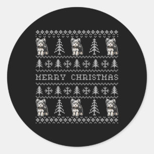 Yorkshire Terrier Lelijke Kersttrui Funny Dog Ronde Sticker
