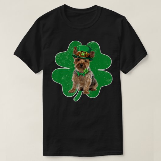 Yorkshire Terrier Leprechaun Pet & Shamrock St Pat T-shirt (Design voorkant)