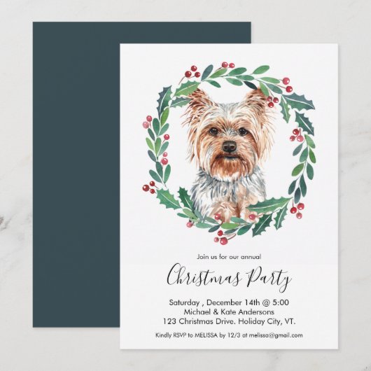 Yorkshire Terrier Leuke Hond Elegant Kerstfeest Kaart (Voorkant / Achterkant)
