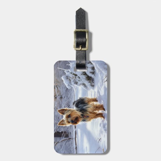 Yorkshire Terrier liet het sneeuwen Kerstmis Bagagelabel (Voorkant verticaal)