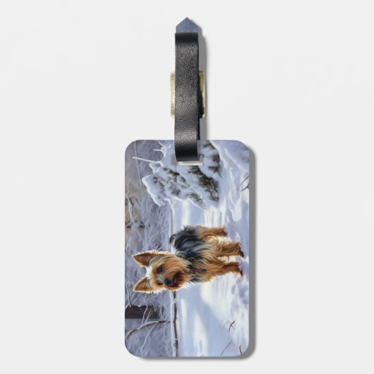 Yorkshire Terrier liet het sneeuwen Kerstmis Bagagelabel (Achterkant verticaal)