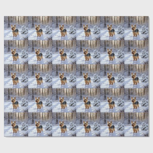 Yorkshire Terrier liet het sneeuwen Kerstmis Cadeaupapier (Vlak)