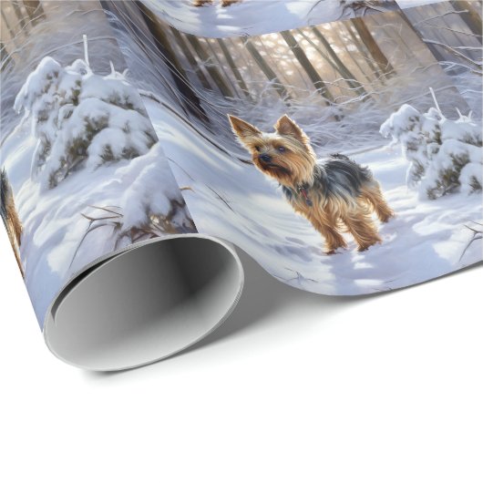 Yorkshire Terrier liet het sneeuwen Kerstmis Cadeaupapier (Rol Hoek)