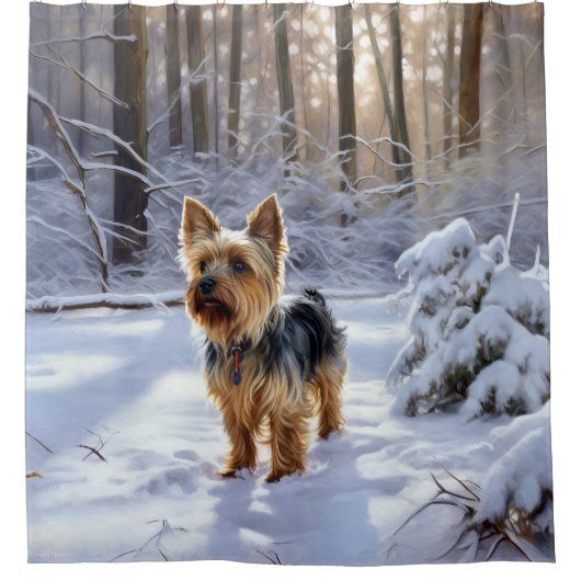 Yorkshire Terrier liet het sneeuwen Kerstmis Douchegordijn (Voorkant)