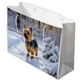 Yorkshire Terrier liet het sneeuwen Kerstmis Groot Cadeauzakje (Achterkant Gekanteld)