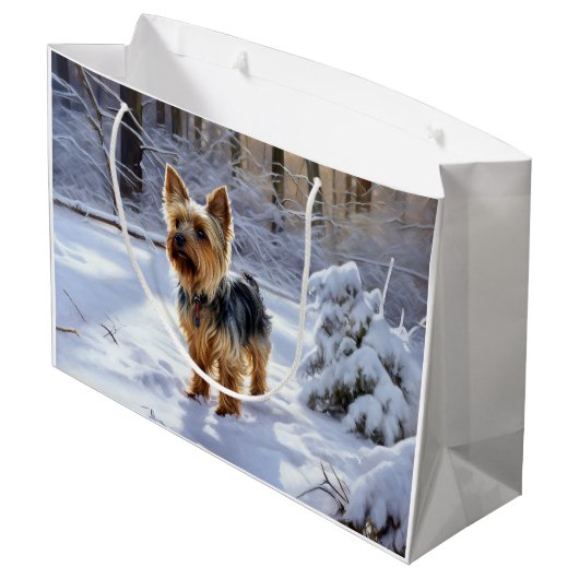 Yorkshire Terrier liet het sneeuwen Kerstmis Groot Cadeauzakje (Achterkant Gekanteld)