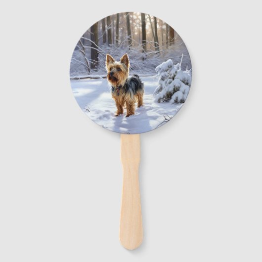 Yorkshire Terrier liet het sneeuwen Kerstmis Handwaaier (Achterkant)