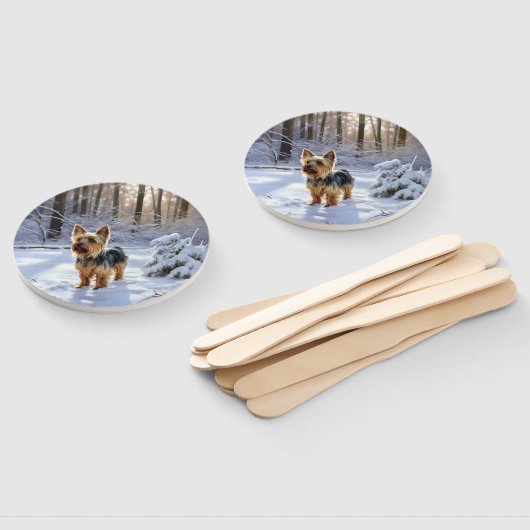 Yorkshire Terrier liet het sneeuwen Kerstmis Handwaaier (Niet-gemonteerd)