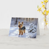Yorkshire Terrier liet het sneeuwen Kerstmis Kaart (Gele Bloem)