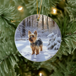 Yorkshire Terrier liet het sneeuwen Kerstmis Keramisch Ornament