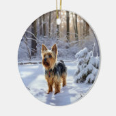 Yorkshire Terrier liet het sneeuwen Kerstmis Keramisch Ornament (Links)
