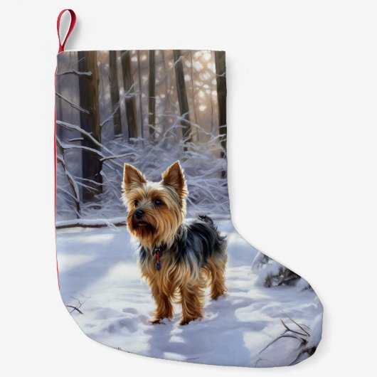 Yorkshire Terrier liet het sneeuwen Kerstmis Kleine Kerstsok (Voorkant)