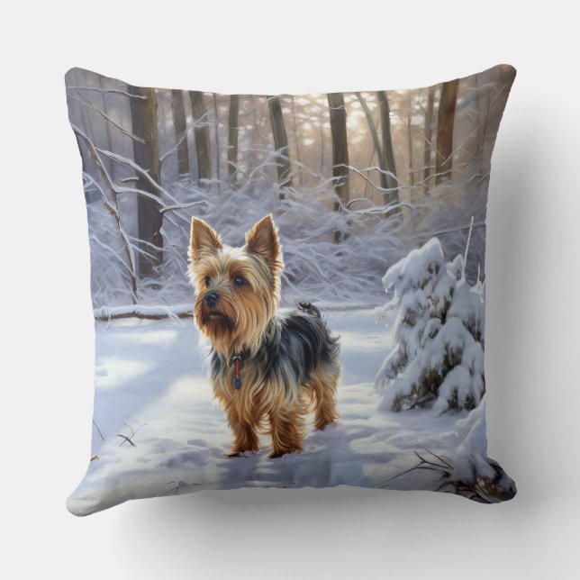 Yorkshire Terrier liet het sneeuwen Kerstmis Kussen (Achterkant)