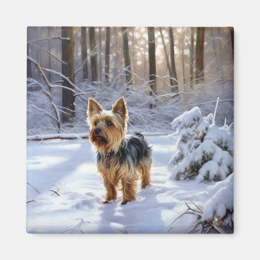 Yorkshire Terrier liet het sneeuwen Kerstmis Magneet (Voorkant)