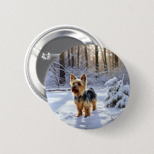 Yorkshire Terrier liet het sneeuwen Kerstmis Ronde Button 5,7 Cm