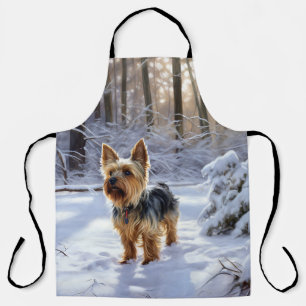Yorkshire Terrier liet het sneeuwen Kerstmis Schort
