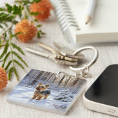 Yorkshire Terrier liet het sneeuwen Kerstmis Sleutelhanger (Voorkant Rechts)