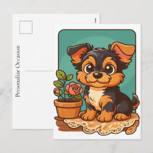 Yorkshire Terrier Lieve Puppy Hond Cartoon Portret Feestdagenkaart