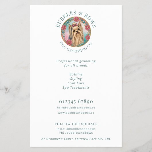 Yorkshire Terrier Logo Flyer voor Hondenverzorging (Voorkant)