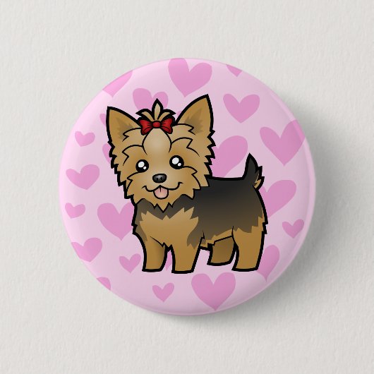 Yorkshire Terrier Love (kort haar met boeg) Ronde Button 5,7 Cm (Voorkant)