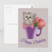 Yorkshire Terrier met bloemen Happy Birthday Briefkaart (Voorkant / Achterkant)