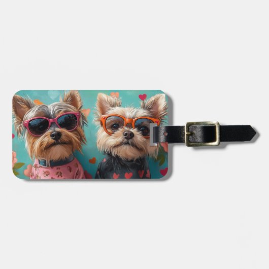 Yorkshire Terrier met Hart Rozen Valentijnsdag Bagagelabel (Voorkant horizontaal)
