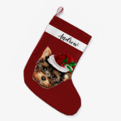 Yorkshire Terrier met kerstfeestdag in Yorkshire Kleine Kerstsok (Voorkant (Hangend))