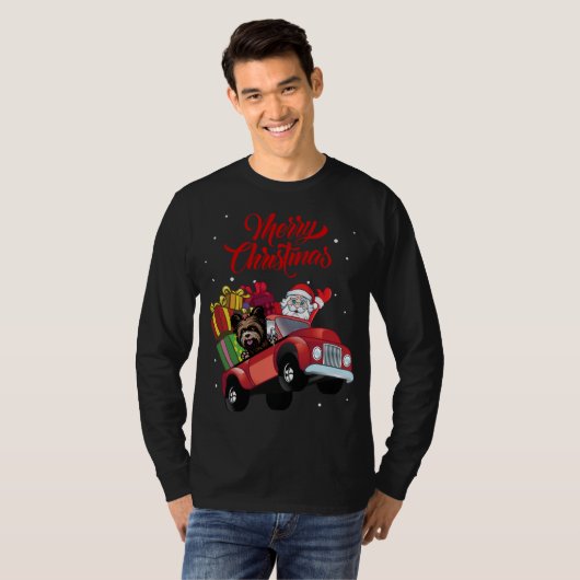 Yorkshire Terrier met kerstman in Red Truck do T-shirt (Voorkant volledig)