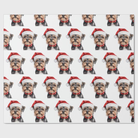 Yorkshire Terrier met Kerstmuts Cadeaupapier (Vlak)