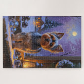 Yorkshire Terrier met kerstverlichting Vakantie Legpuzzel (Horizontaal)